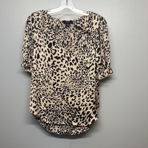 Haver London Leopard Print V-Neck Ruffle Sleeve Blouse Beige/Black SIZE S